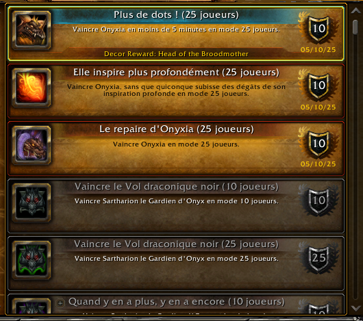 Décorations débloquées via hauts faits