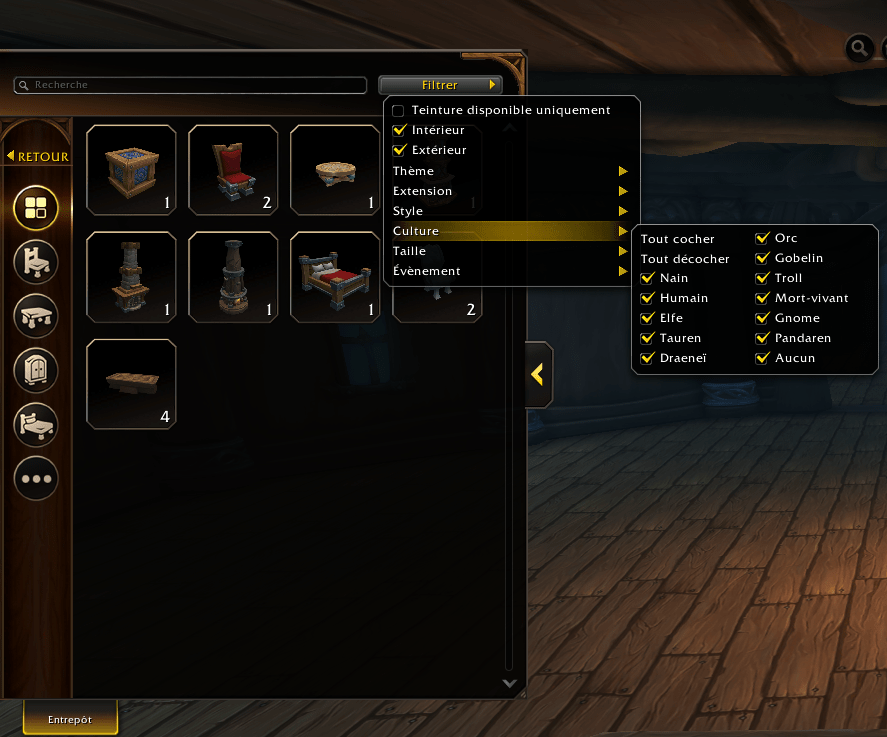 Filtres du catalogue d’objets