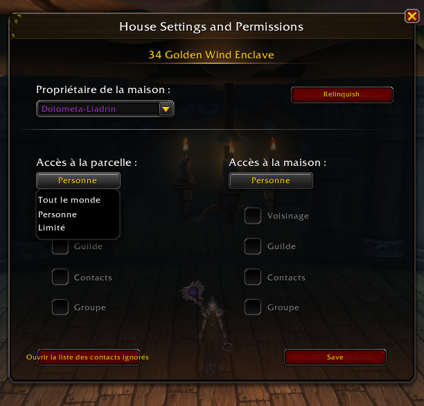 Permissions d’accès à la maison